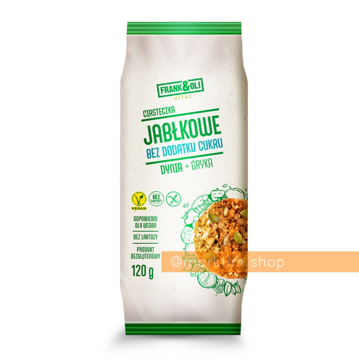 Яблучне веганське печиво без глютену Frank&Oli (120 г)