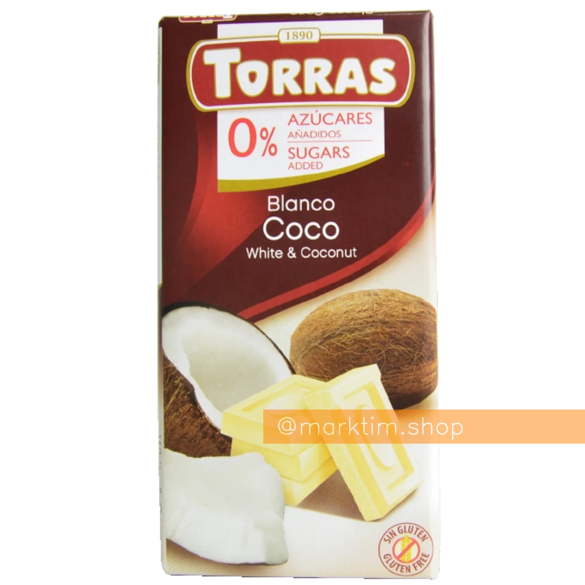 Шоколад белый с кокосом без сахара Torras (75 г)