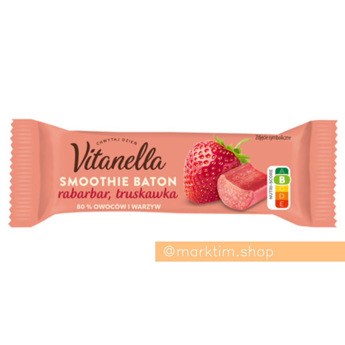 Фруктовий батончик Полуничний смузі з ревенем SMOOTHIE VITANELLA (40 г)