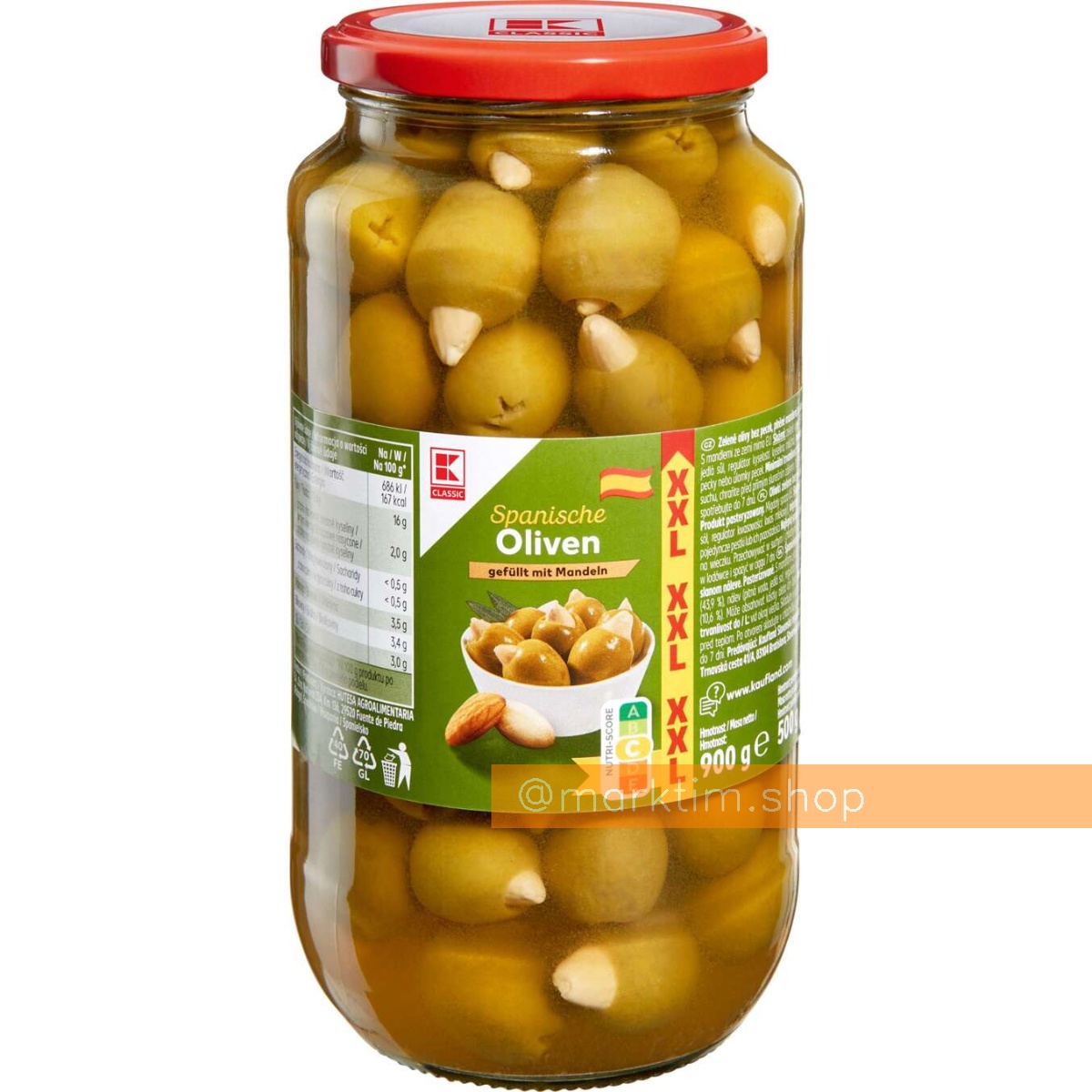 Зелені оливки, фаршировані мигдалем K-CLASSIC (900 г)