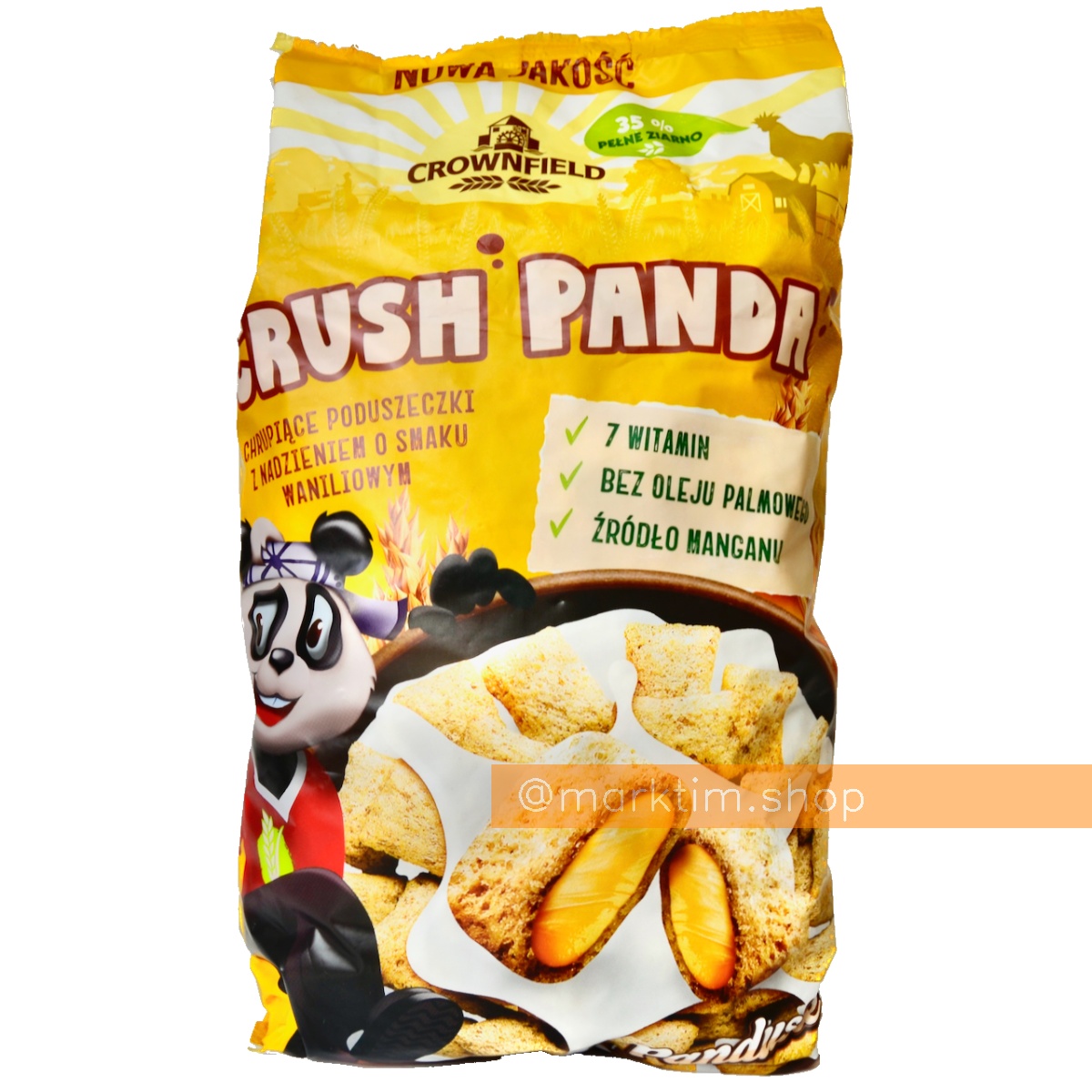 Злаковые какао-подушечки с ванильной начинкой Crush Panda CROWNFIELD (350 г)