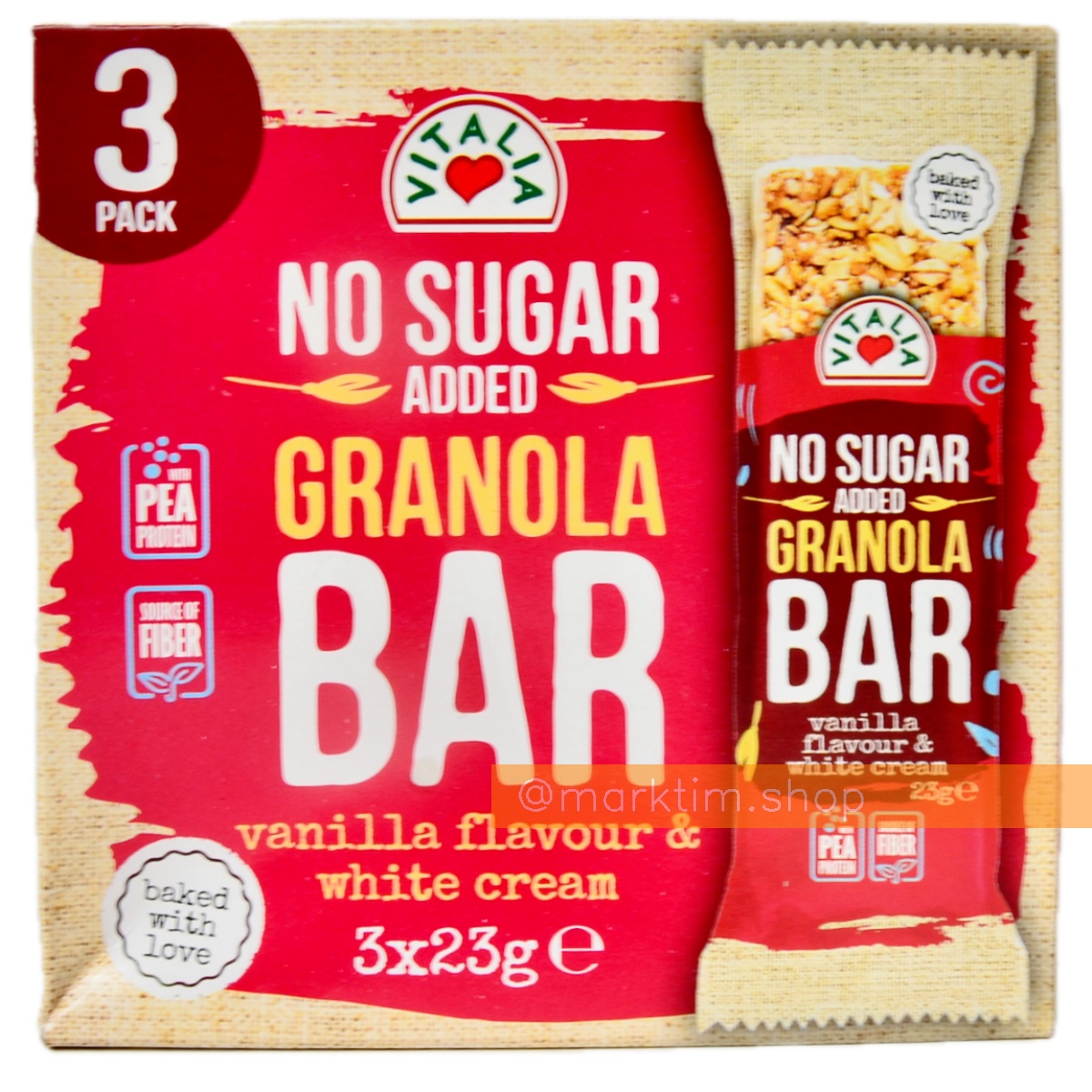 Гранола батончики без цукру Ваніль і білий крем VITALIA (3x23 г)