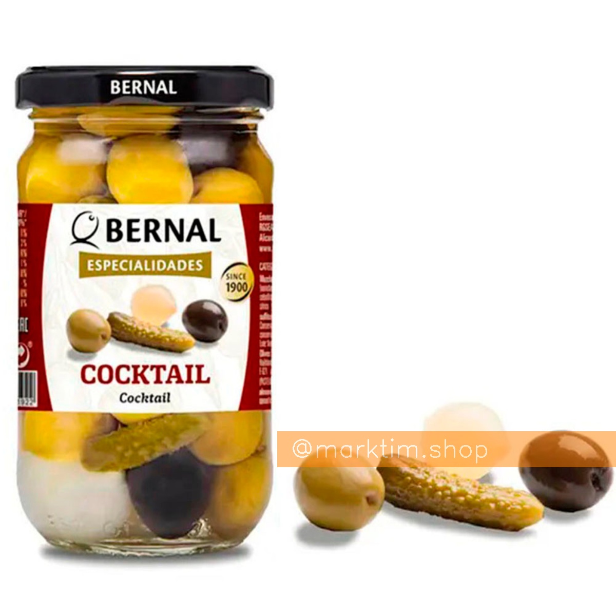 Оливки асорті з корнішонами та міні-цибулею Coctel Bernal (300 г)