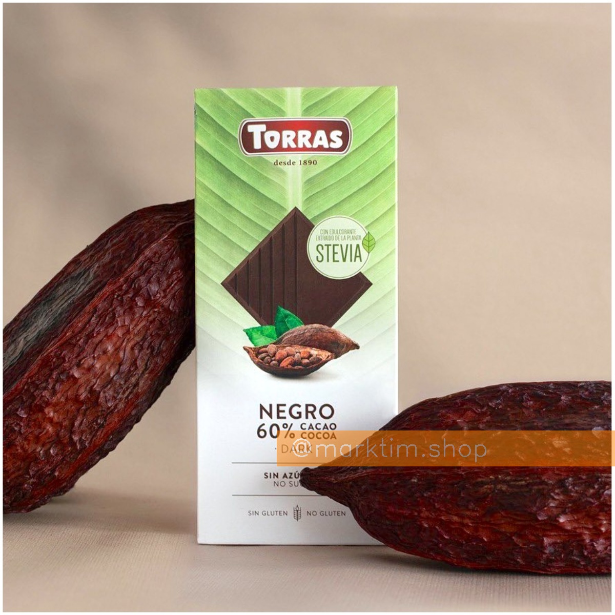 Шоколад черный на стевии 60% какао Torras (100 г)