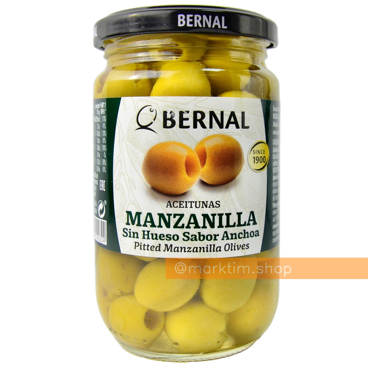 Оливки Мансанілья зі смаком анчоусів без кісточки Bernal (300 г)