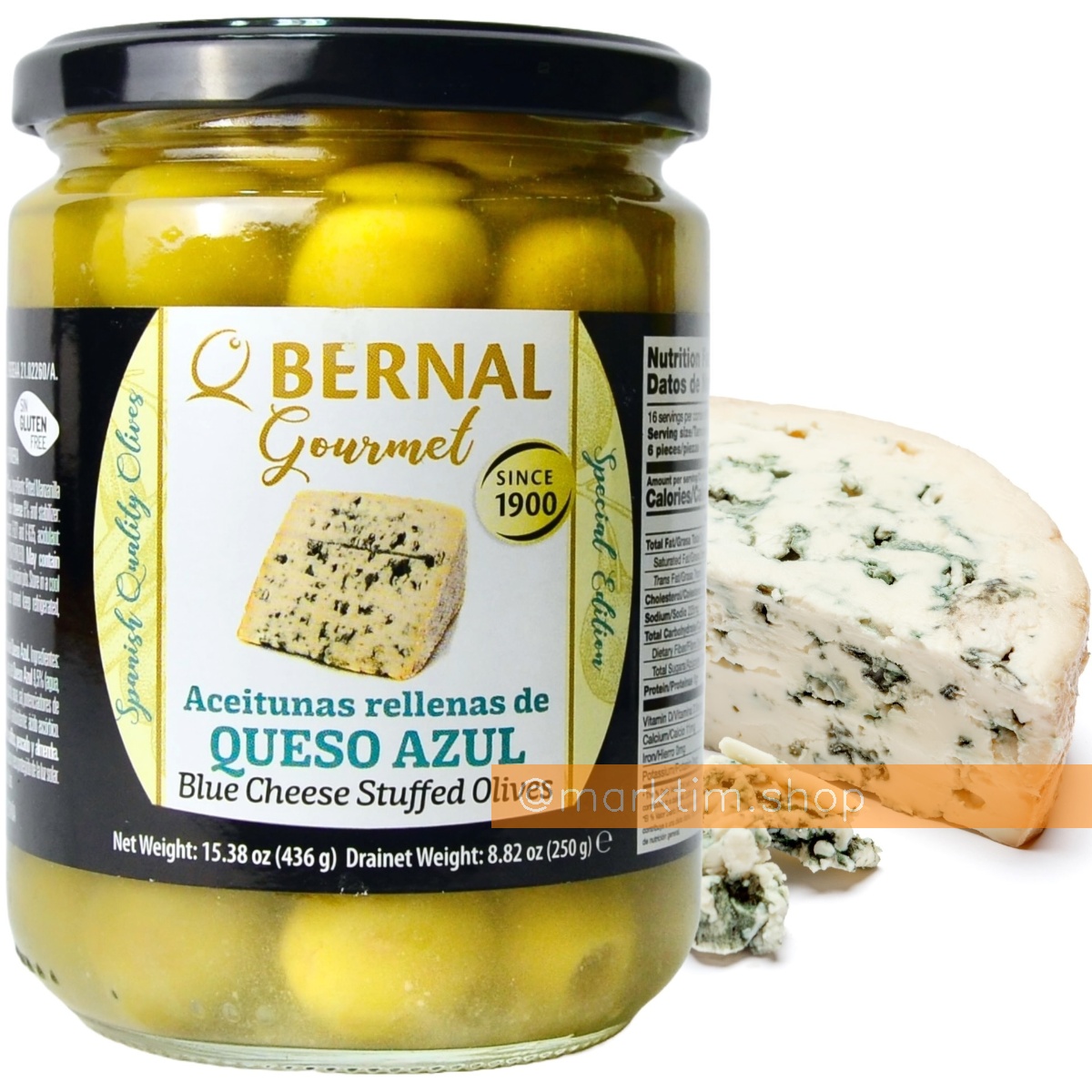 Оливки фаршированные с сыром голубой плесенью Bernal (436 г)