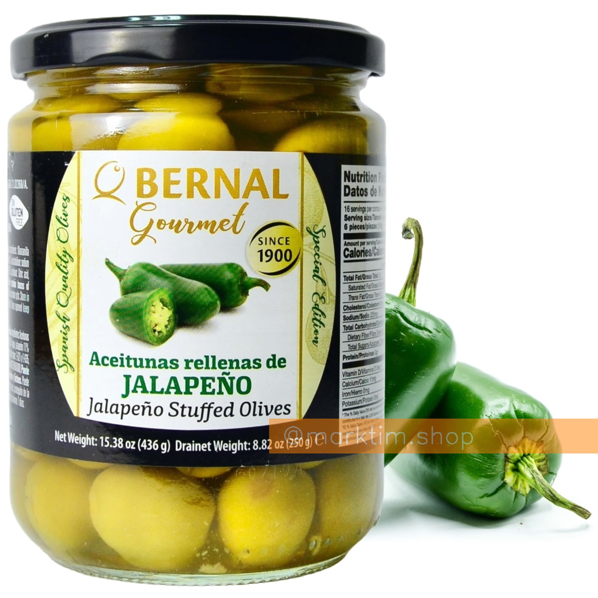 Оливки фаршированные перцем халапеньо Bernal (436 г)