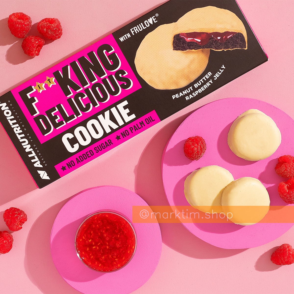 Печенье без сахара с арахисовой пастой с малиновым конфитюром Fitking Delicious ALL NUTRITION (130 г)