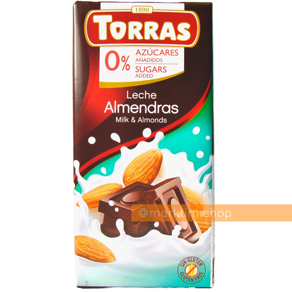 Шоколад молочный с миндалем без сахара Torras (75 г)