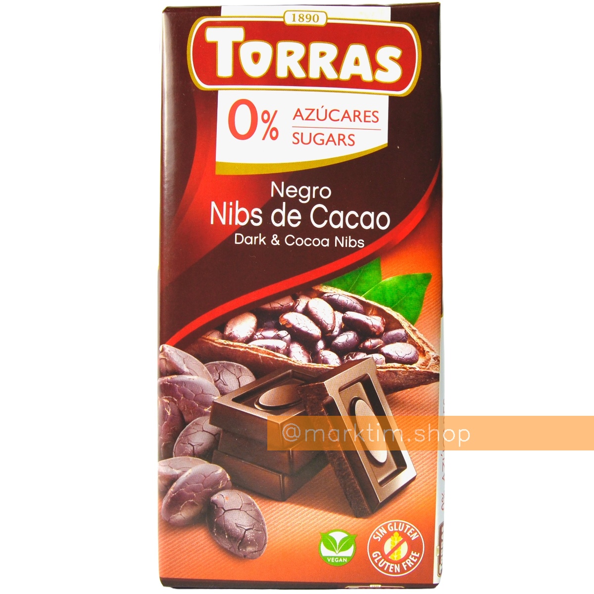 Шоколад черный с какао зернами без сахара Torras (75 г)