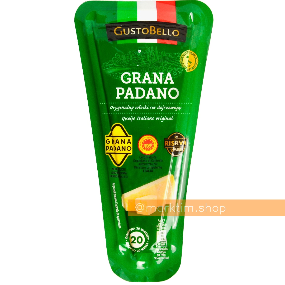 Твердий сир Грана Падано 20 міс. Reserva GUSTO BELLO (200 г)