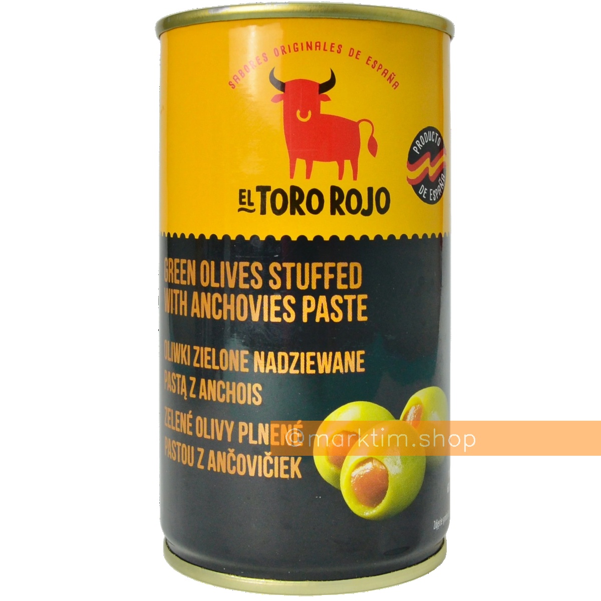 Оливки зелені фаршировані пастою з анчоусів ж/б EL TORO ROJO (350 г)