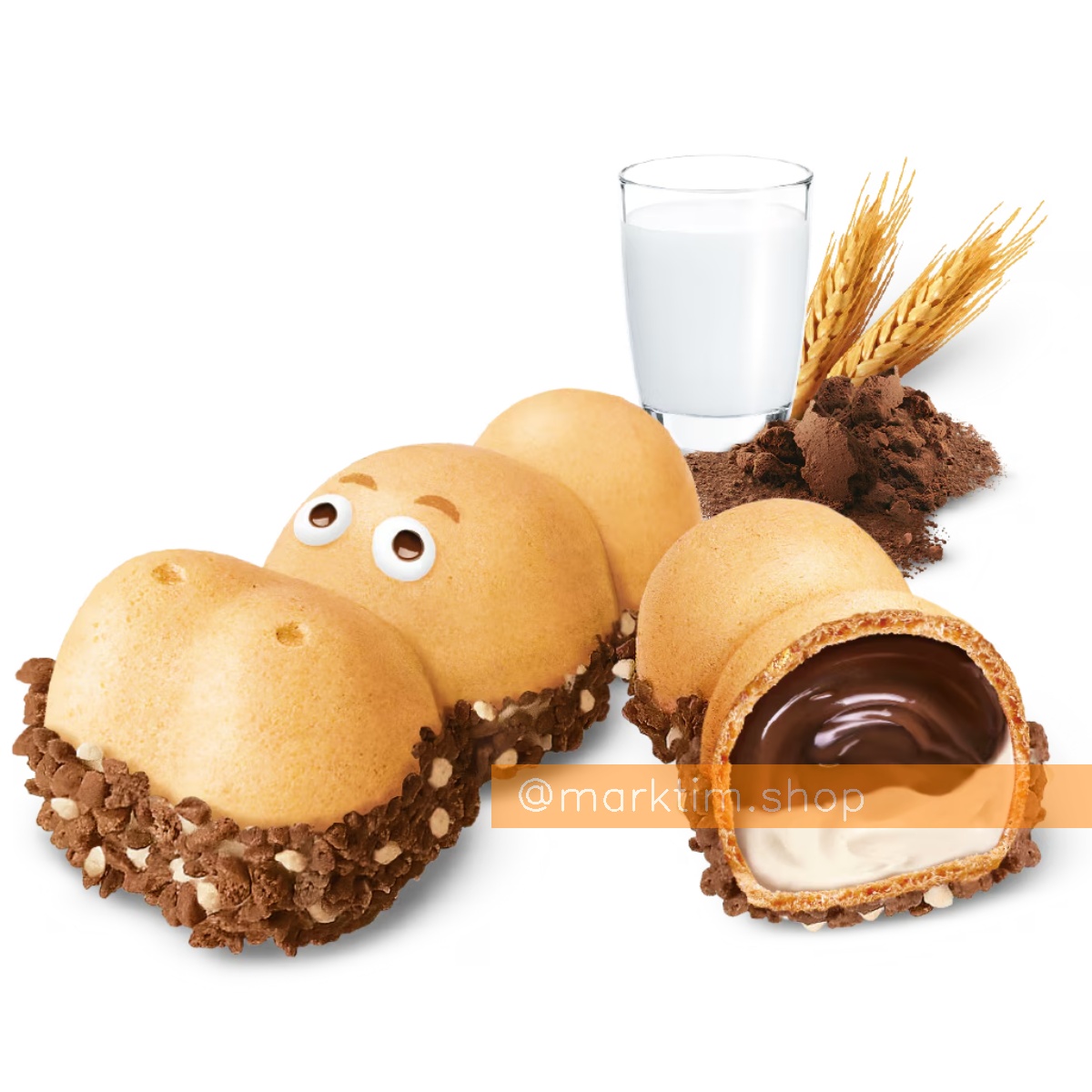 Вафельный бегемотик с какао-молочным кремом Happy Hippo KINDER (20 г)