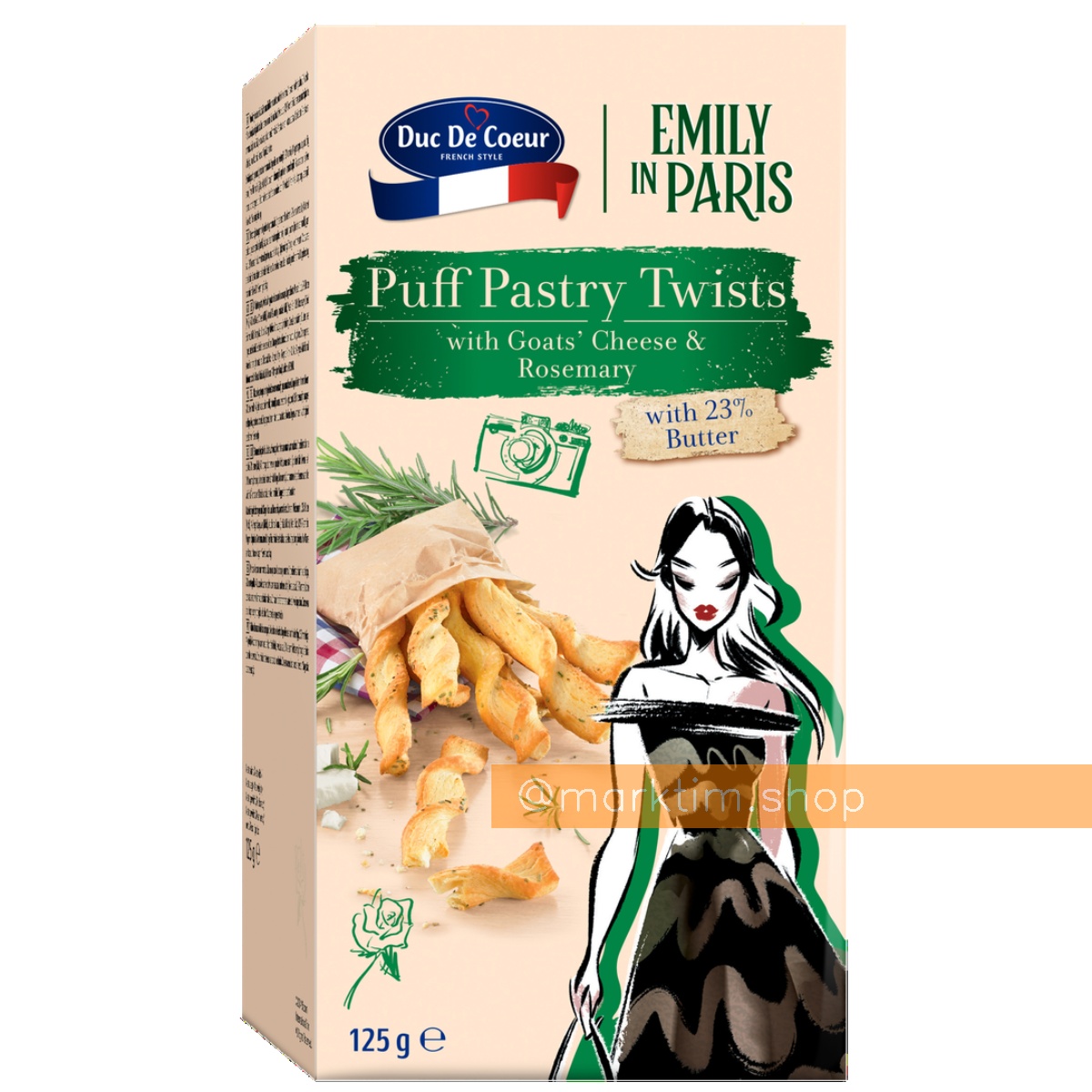 Спиральные слоеные палочки с козьим сыром и розмарином Emily in Paris DUC DE COEUR (125 г)