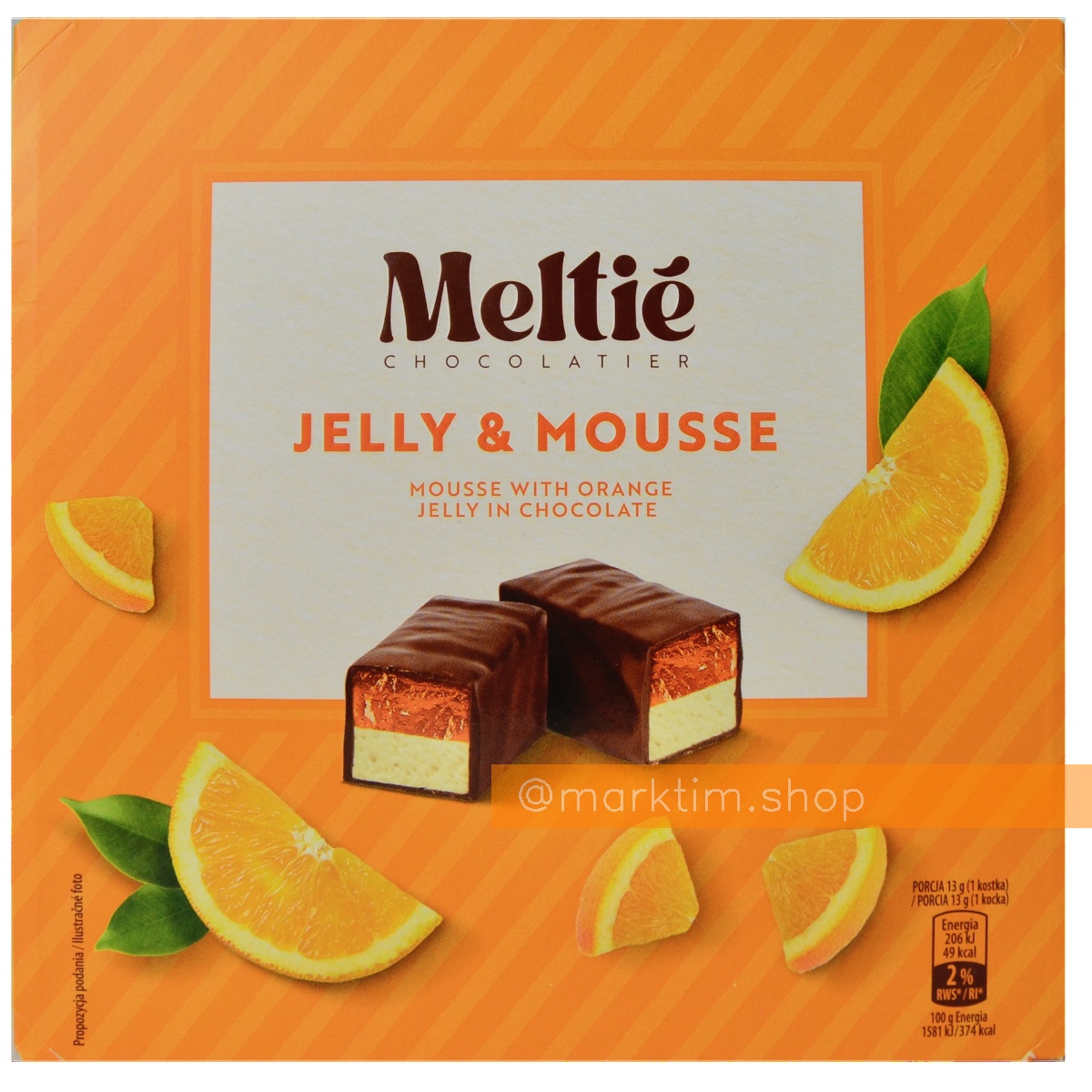 Цукерки суфле та апельсиновий мармелад у шоколаді MELTIE (400 г)