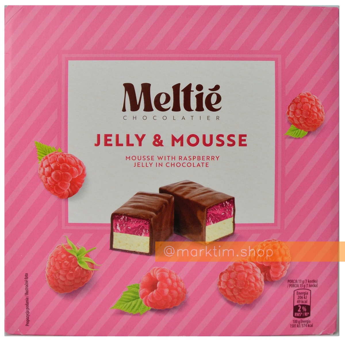 Цукерки суфле та малиновий мармелад у шоколаді MELTIE (400 г)
