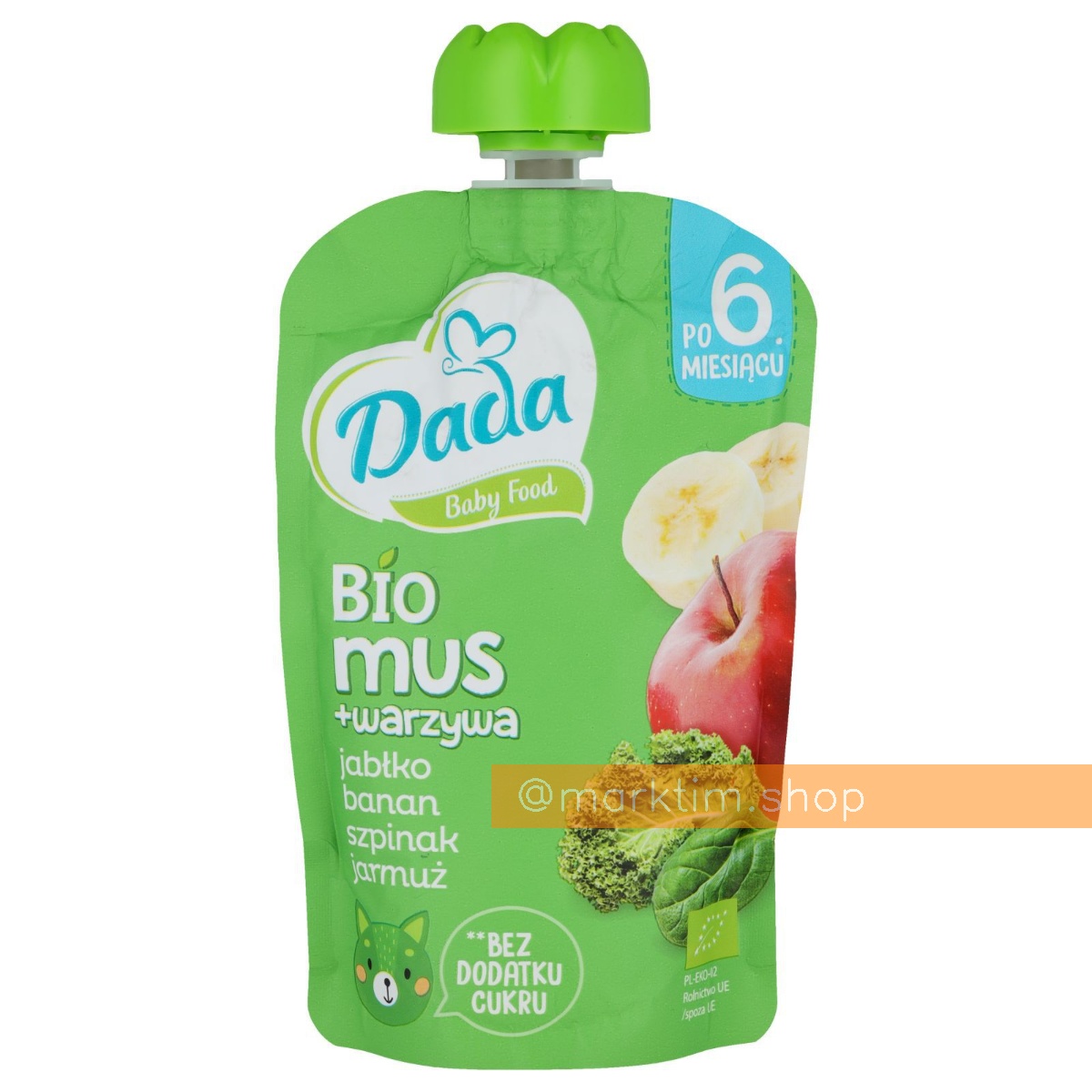Фруктово-овощной мусс BIO яблоко, банан, шпинат, капуста кейл Dada (100 г)
