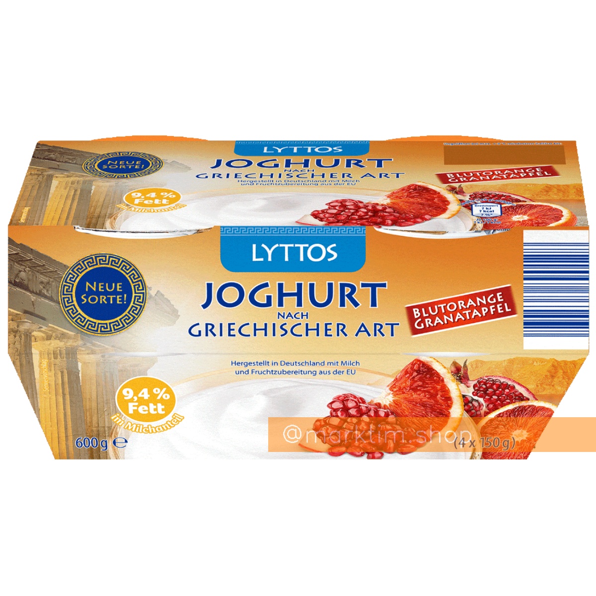 Грецький йогурт із гранатом і червоним апельсином LYTTOS (4x150 г)
