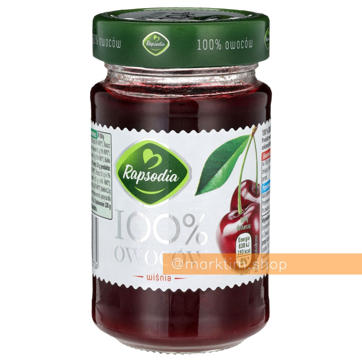 Джем вишневий без цукру натуральний 100% фруктів RAPSODIA (220 г)