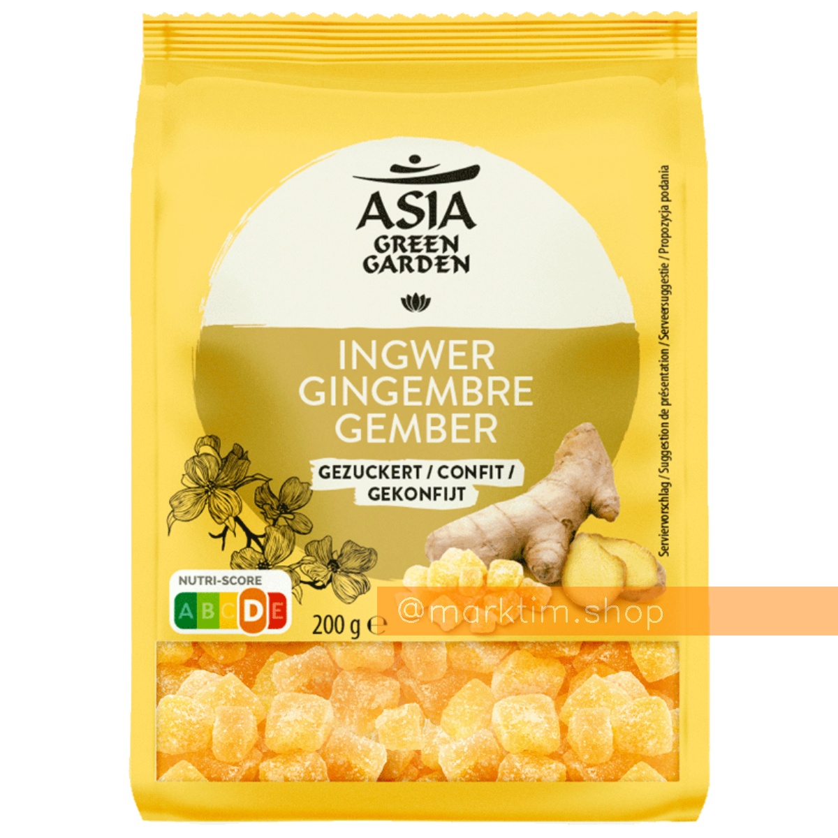 Имбирь цукаты в сахаре кубики ASIA GREEN (200 г)