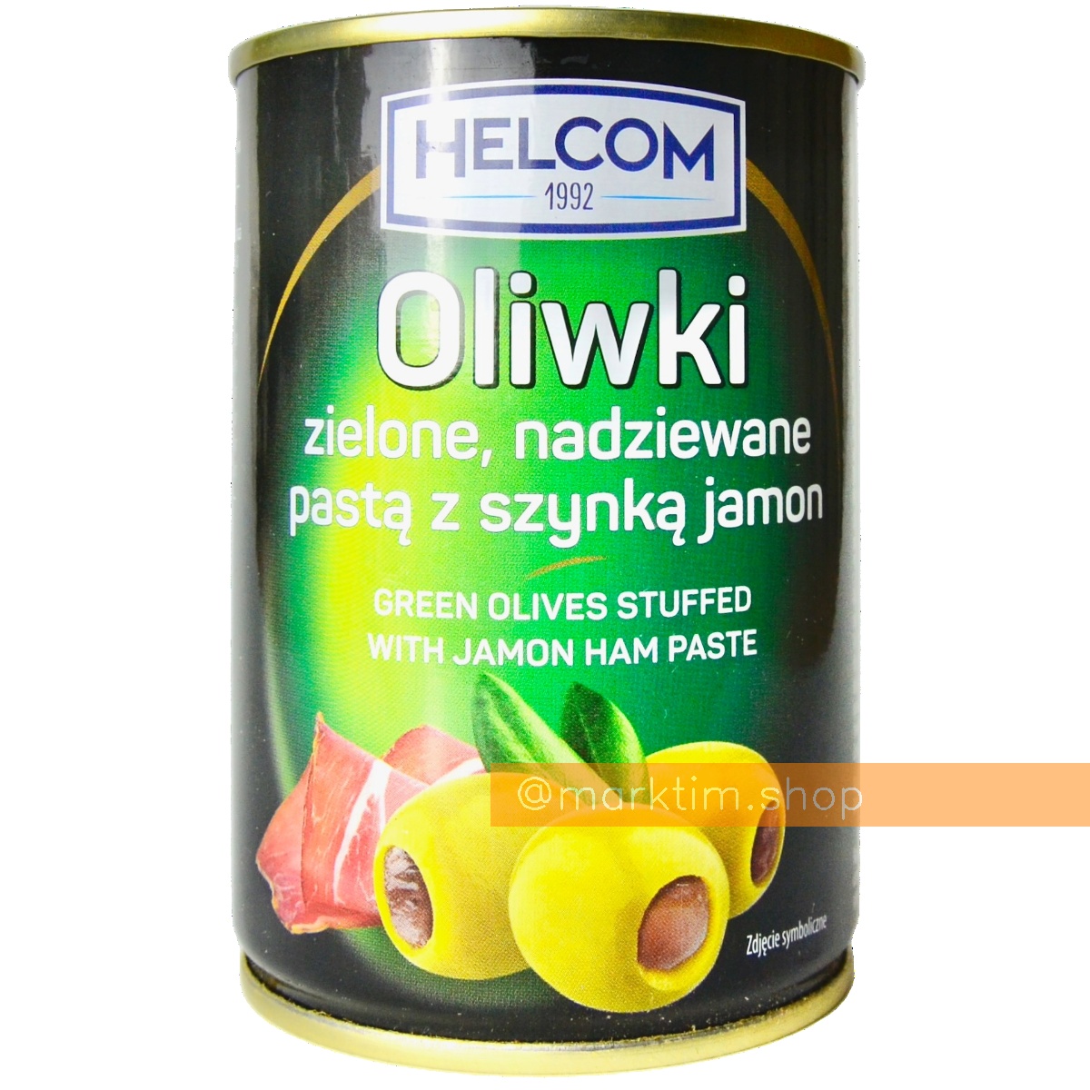 Оливки зеленые фаршированные пастой с ветчины хамон Helcom (280 г)