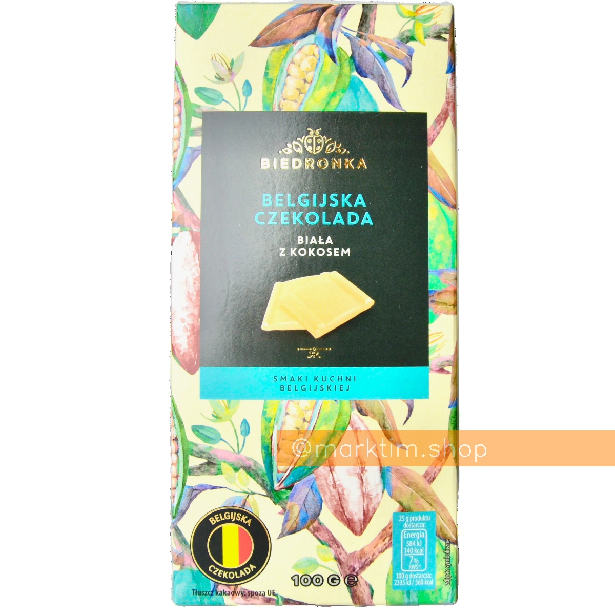 Шоколад белый бельгийский с кокосом BIEDRONKA PREMIUM (100 г)