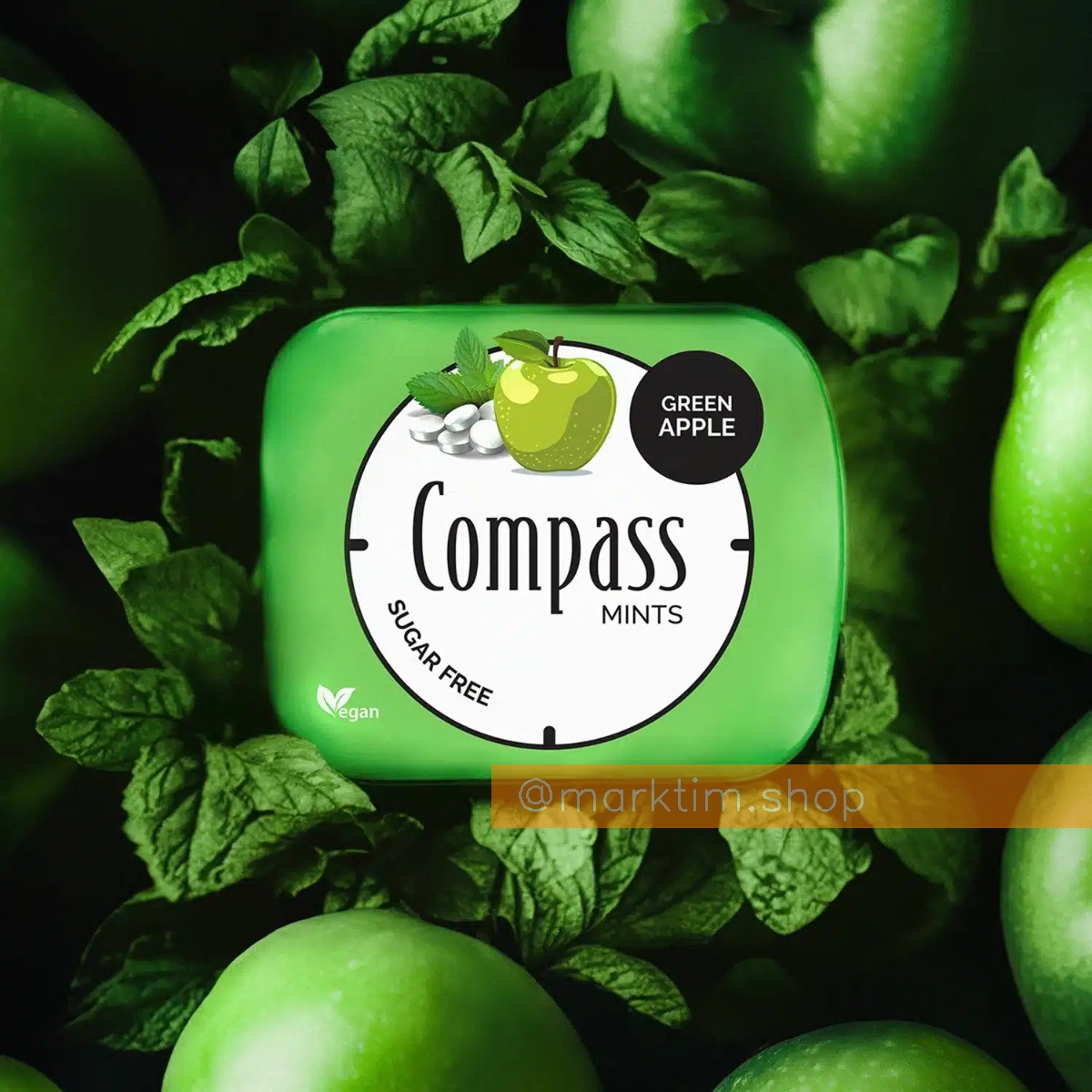 Леденцы на стевии со вкусом зеленого яблока Compass (14 г)