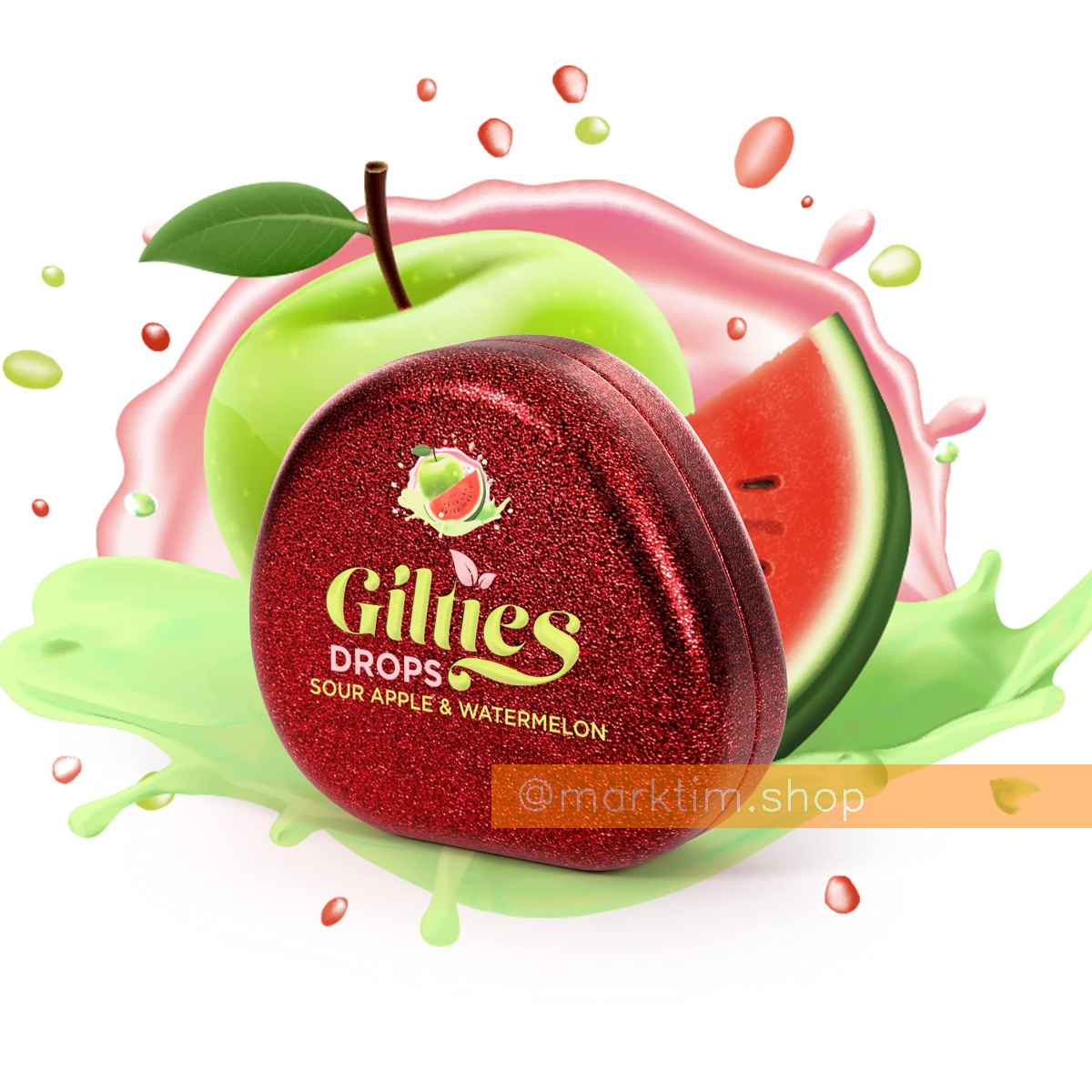 Освежающие леденцы Яблоко и арбуз Sour Apple&Watermelon Drops GILTIES (90 г)