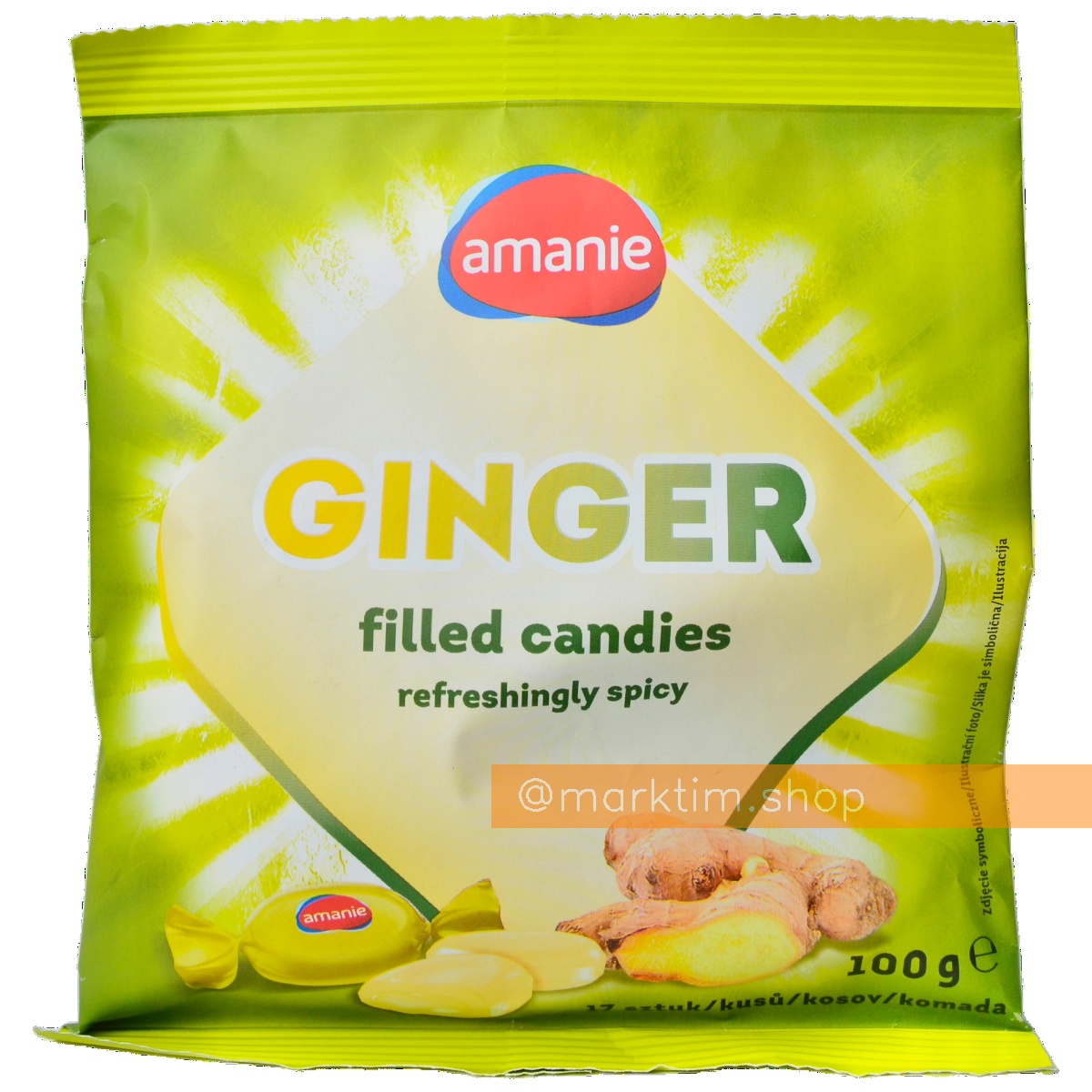 Леденцы от боли в горле Имбирь AMANIE (100 г)