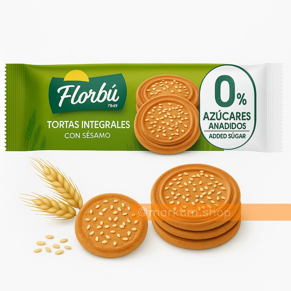 Печенье цельнозерновое с кунжутом без сахара Tortas Integrales con Sesamo FLORBU (145 г)