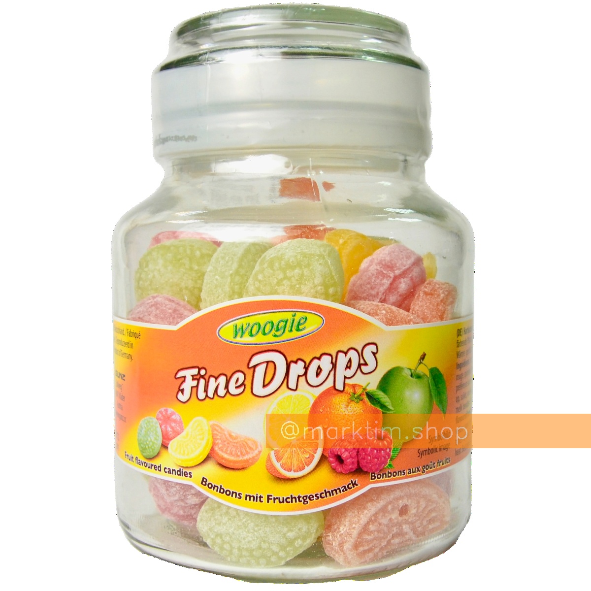 Карамельки фруктовые ассорти Fine Drops в с/б Woogie (300 г)