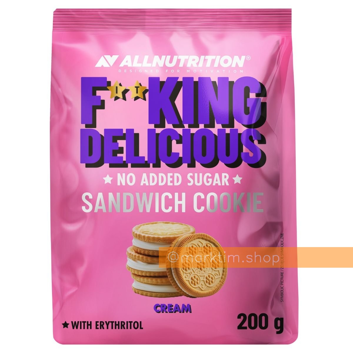 Печенье-сендвич без сахара со сливочным кремом Sandwich Cookie Fitking Delicious ALL NUTRITION (200 г)