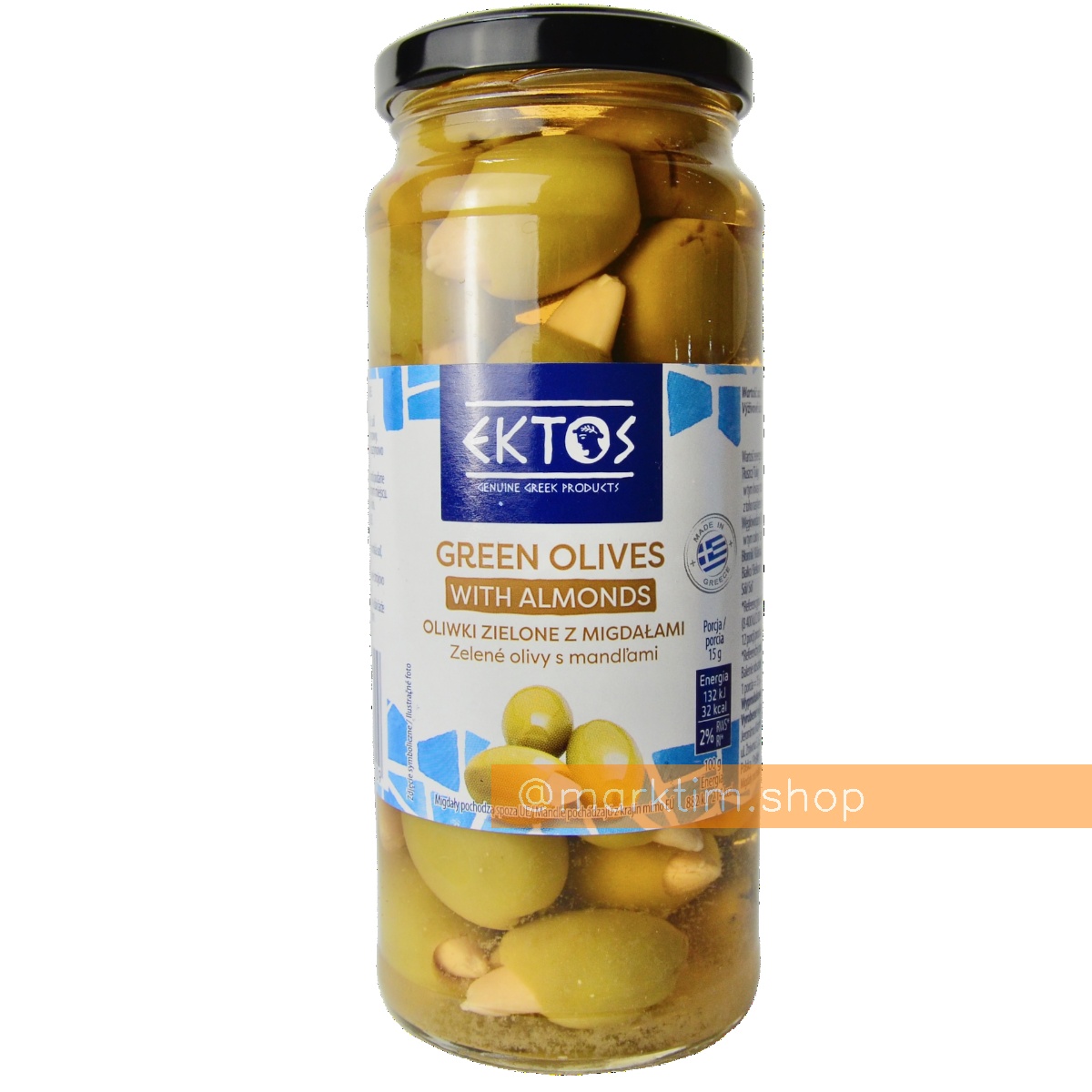 Зелені оливки, фаршировані мигдалем Ektos (340 г)