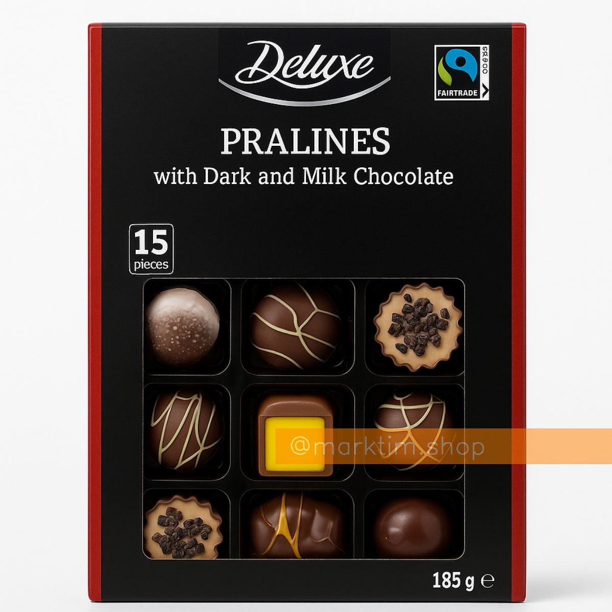 Ассорти шоколадных пралине с начинкой в черном и молочном шоколаде DELUXE (185 г)