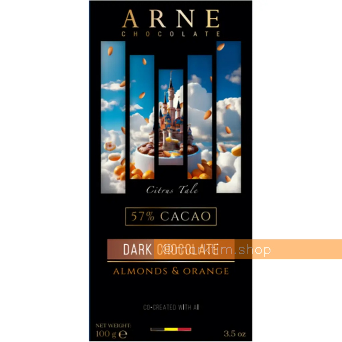 Шоколад черный 57% с миндалем и апельсином Arne (100 г)