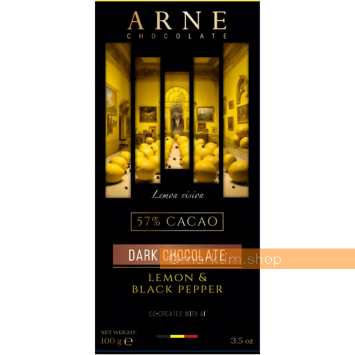 Шоколад черный 57% с лимонной цедрой и черным перцем Arne (100 г)