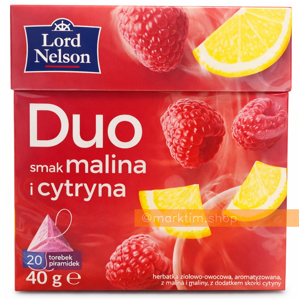 Чай зелено-фруктовий DUO з лимоном і малиною в пірамідках Lord Nelson (20 шт)