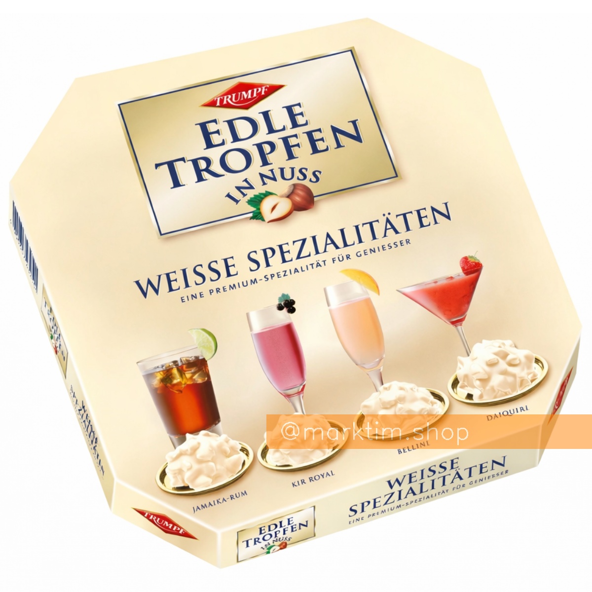 Цукерки з лісовим горіхом у білому шоколаді з коктейлями Edle Tropfen Trumph (250 г)