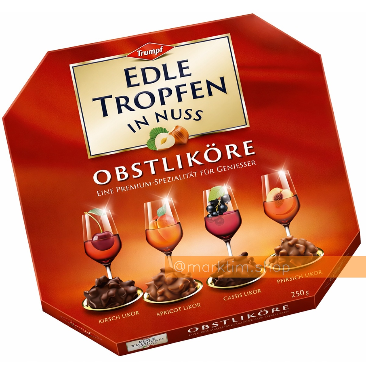 Цукерки з лісовим горіхом у темному шоколаді з лікерами Edle Tropfen Trumph (250 г)