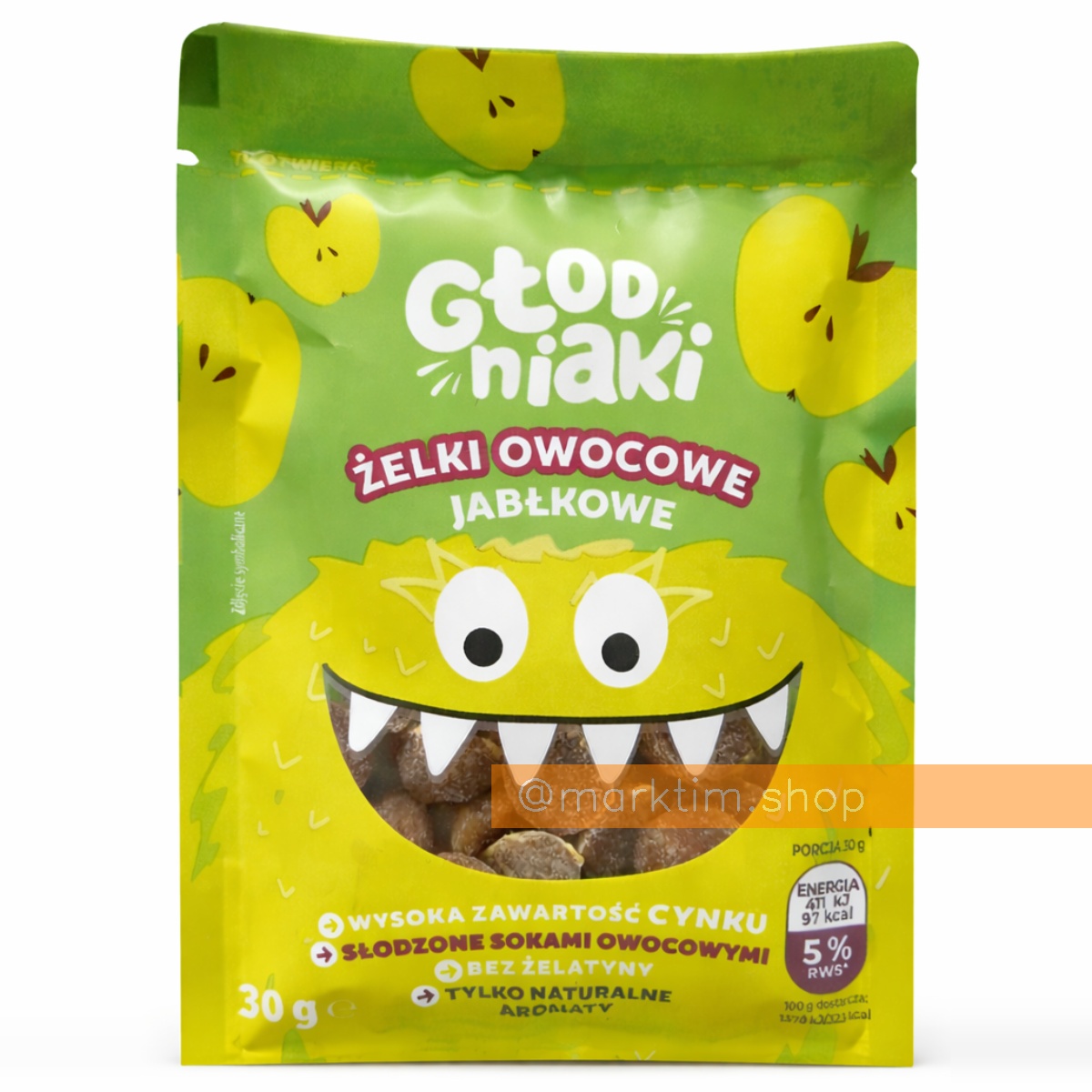 Натуральні фруктові желейні цукерки без цукру Яблуко GLODNIAKI (30 г)