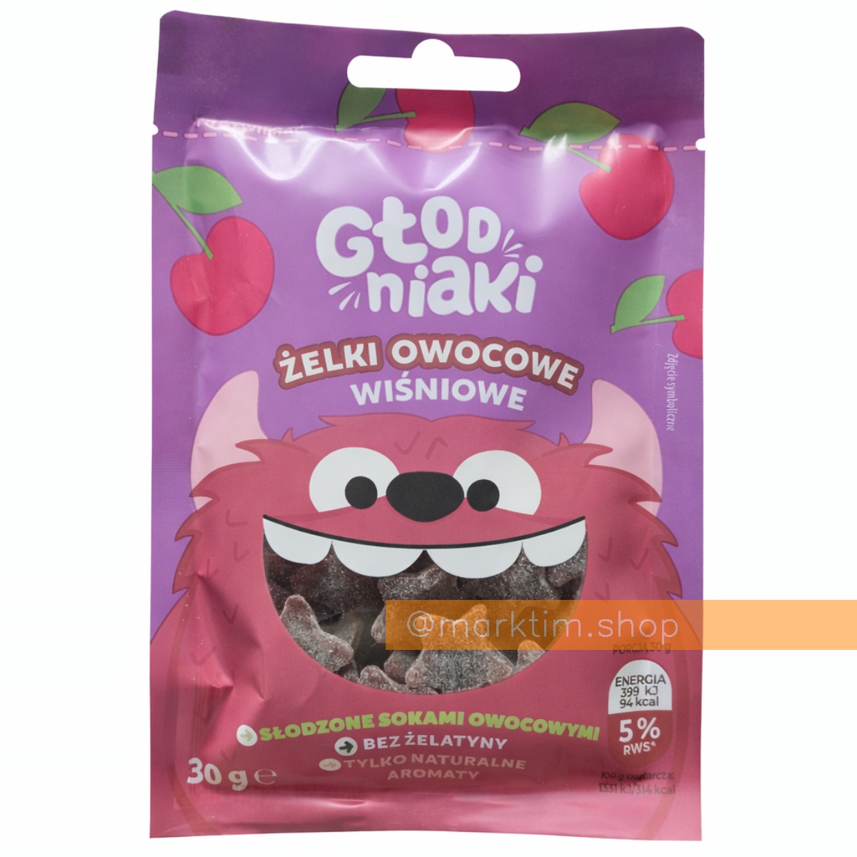 Натуральні фруктові желейні цукерки без цукру Вишня GLODNIAKI (30 г)