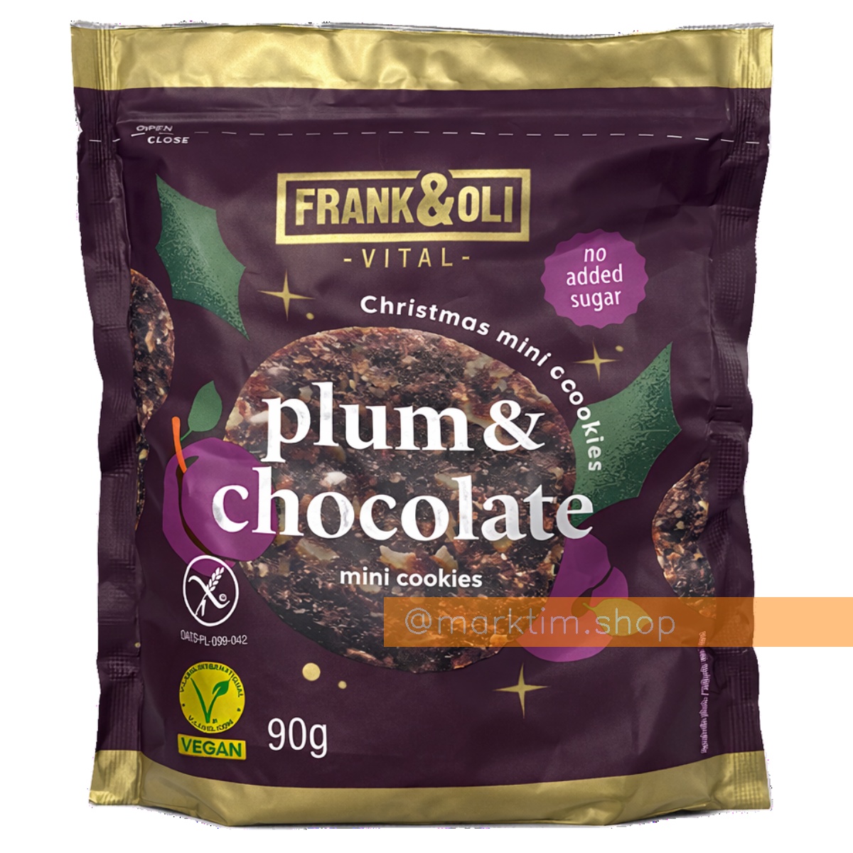 М'яке веганське міні-печиво без цукру і глютену Слива і шоколад Frank&Oli (90 г)