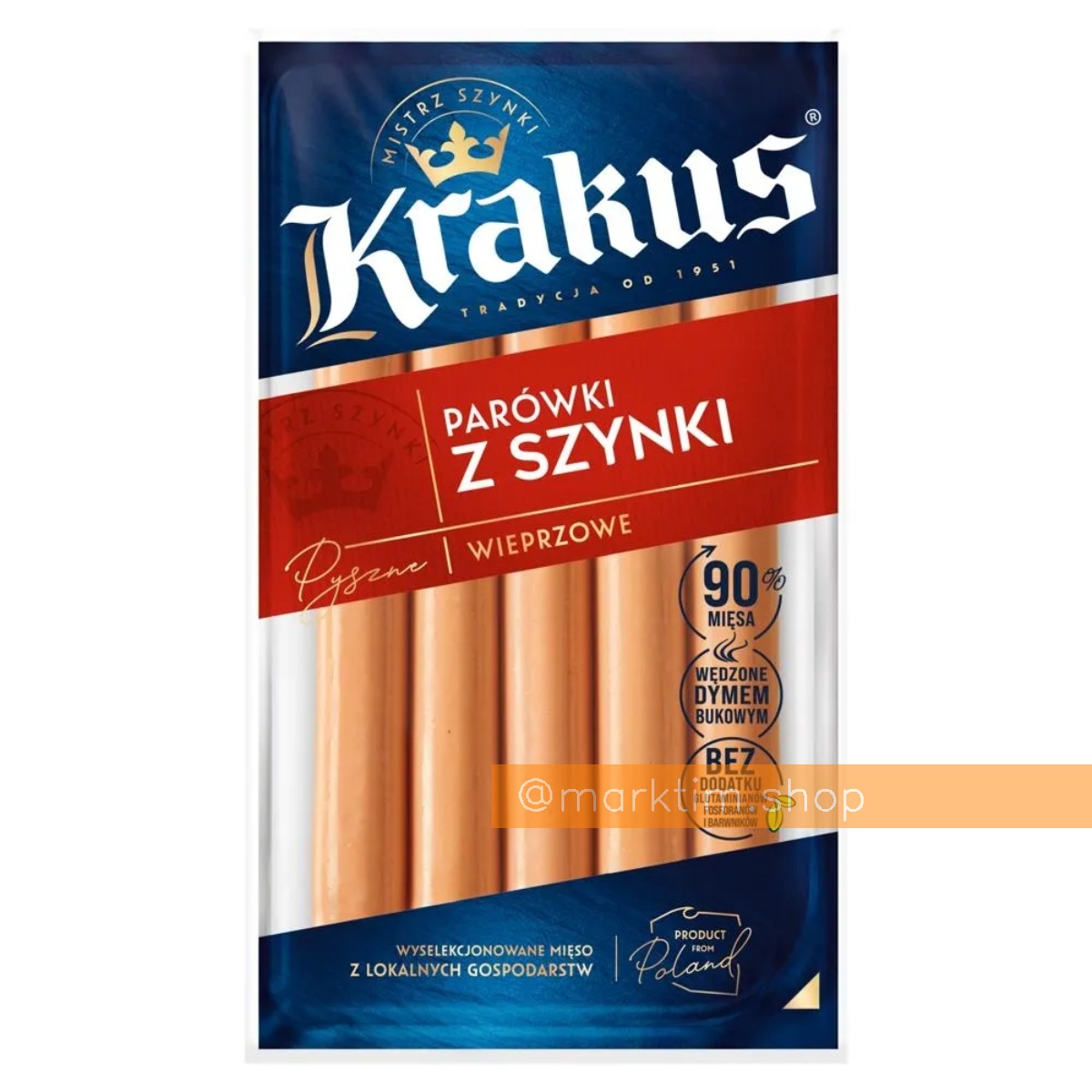 Сосиски з шинки 90% м'яса Krakus (200 г)