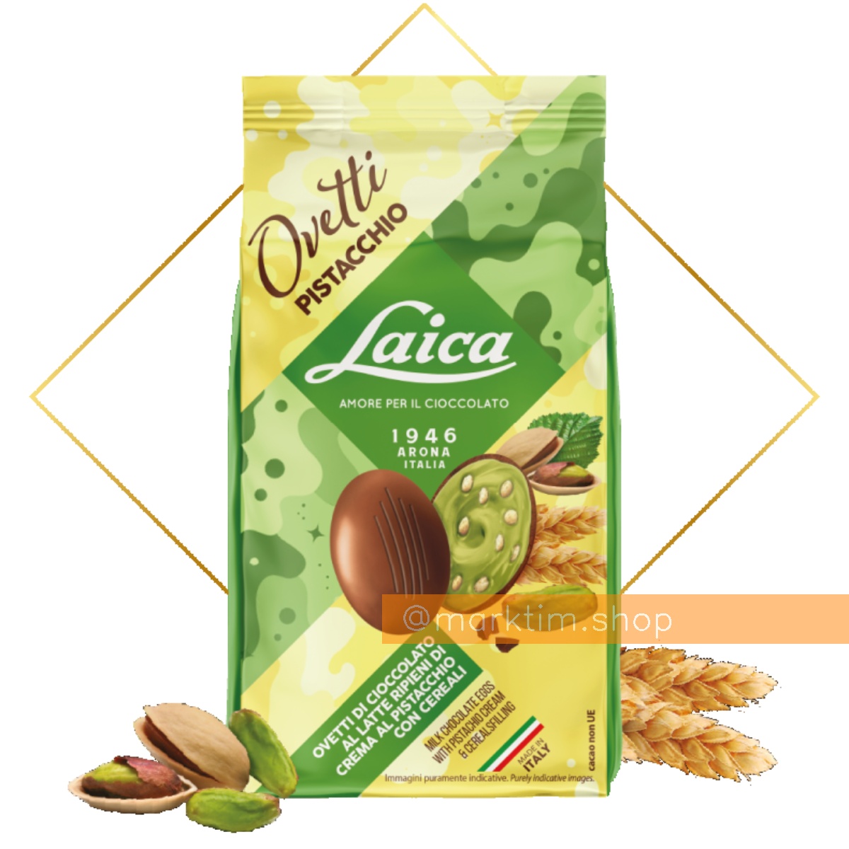Шоколадні яйця з фісташковим кремом та злаками LAICA (120 г)