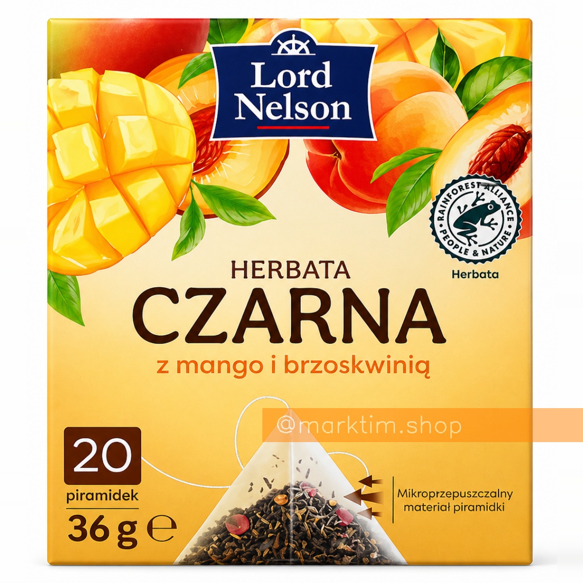 Чорний чай зі смаком манго та абрикоса у пірамідках Lord Nelson 20 шт по 1.8 г (36 г)