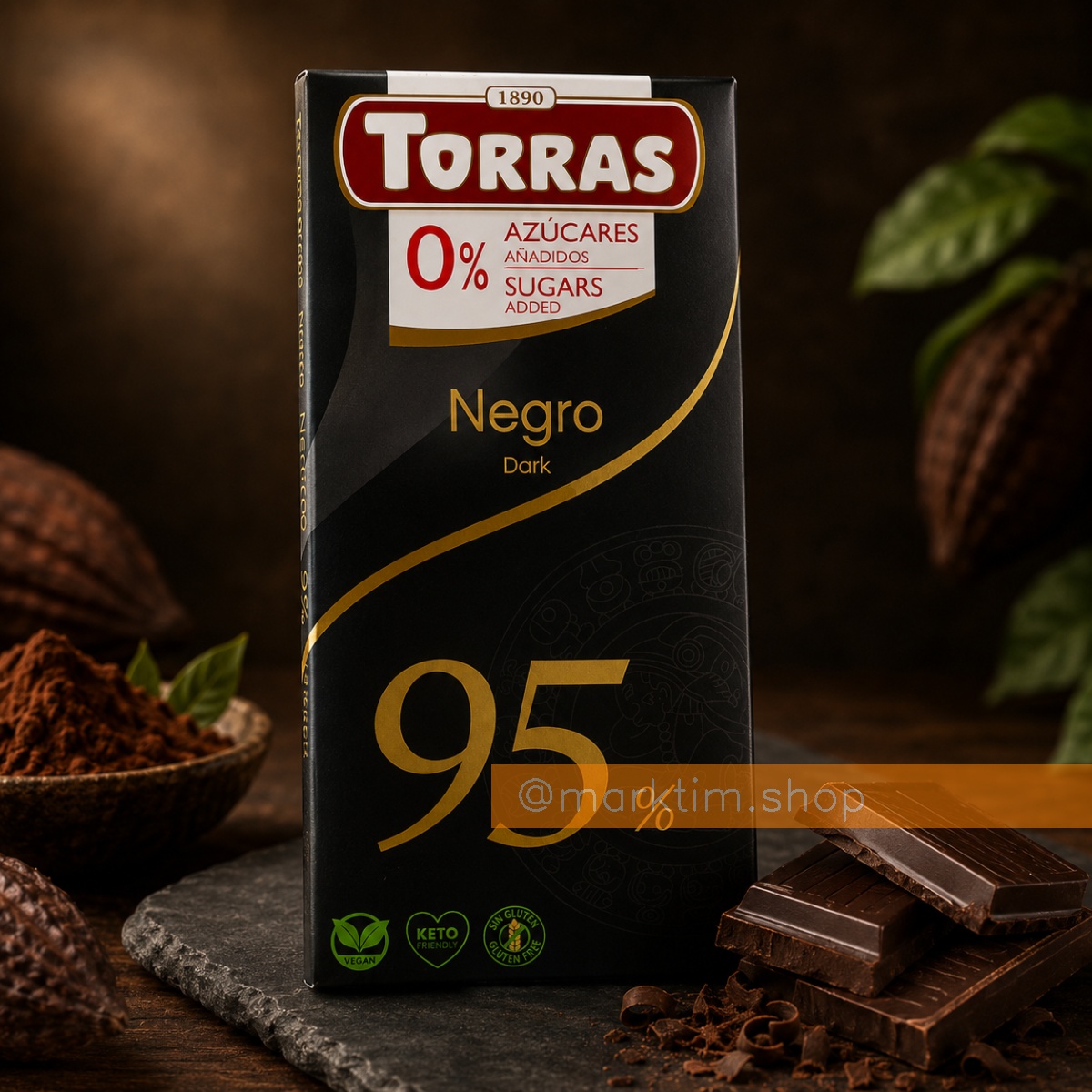 Шоколад екстрачорний без цукру 95% Torras (75 г)