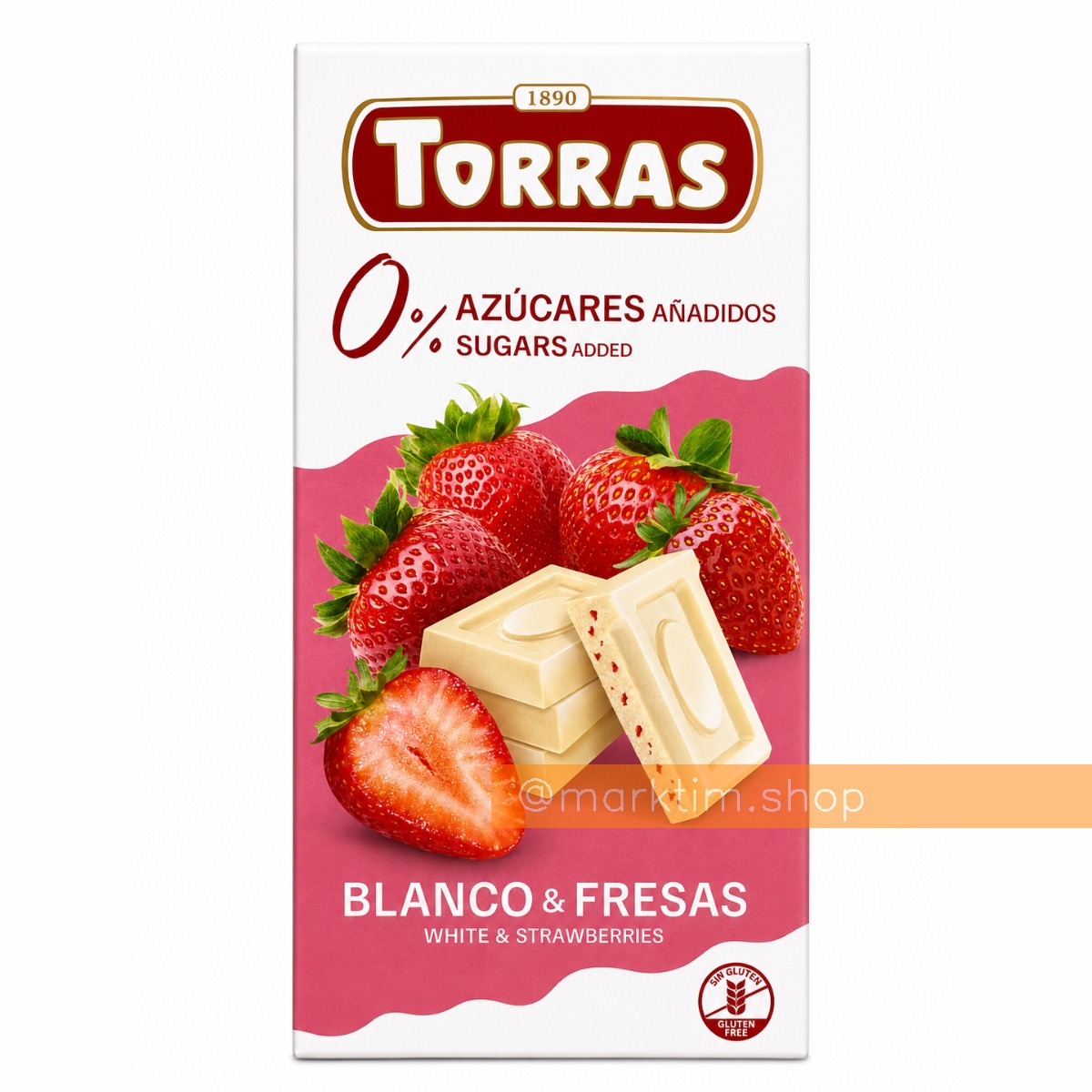 Шоколад білий з полуницею без цукру Torras (75 г)