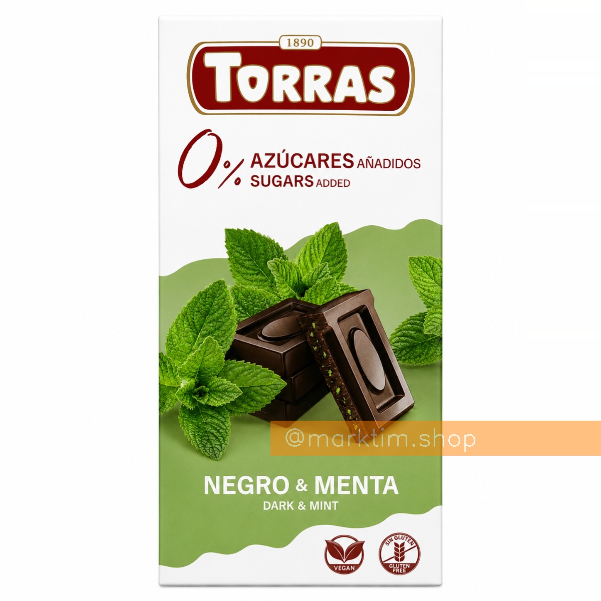 Шоколад чорний з м'ятою без цукру Torras (75 г)
