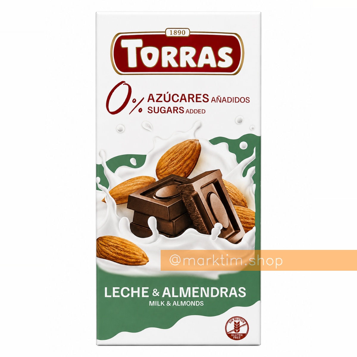 Шоколад молочний з мигдалем без цукру Torras (75 г)