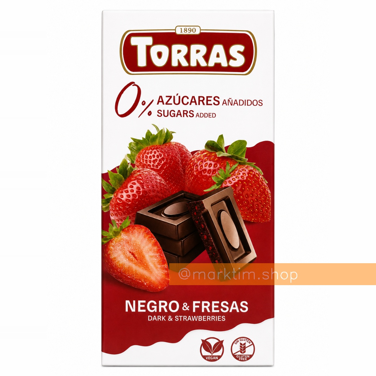 Шоколад чорний з полуницею без цукру Torras (75 г)